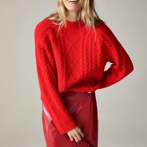 BRAND NEW J. Crew Cable-knit Rollneck Sweater in Supersoft Yarn Red Size XL